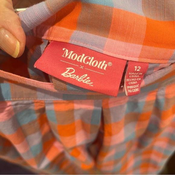 ModCloth x Barbie Retro Plaid A Line Skirt Pink, Red, Blue Pockets Sz 12 - Picture 7 of 7